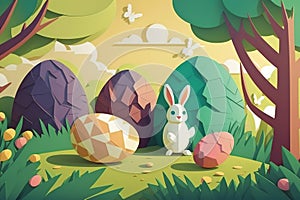 Easter Eggs Rabbit with Eggs with Generative AI Technology