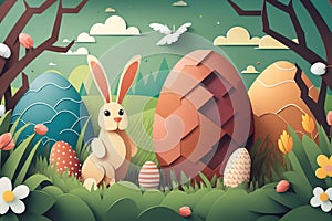 Easter Eggs Rabbit with Eggs with Generative AI Technology