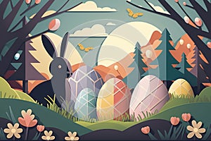 Easter Eggs Rabbit with Eggs with Generative AI Technology