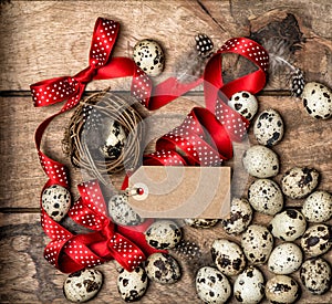 Easter eggs red ribbon bow tag Vintage holidays decoration