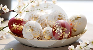 easter eggs with red tinge white egg art