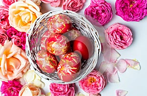 Easter eggs with roses in bloom