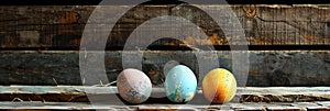 Easter eggs on rustic wooden background with many wooden slats