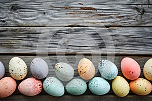 Easter eggs on rustic wooden background with many wooden slats