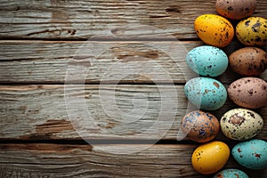 Easter eggs on rustic wooden background with many wooden slats