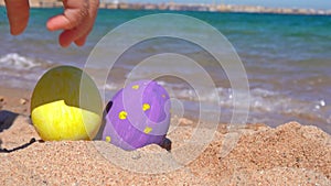 Easter Eggs on the sandy beach