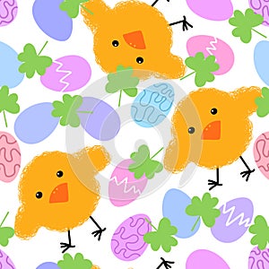 Easter eggs seamless cartoon chicken pattern for wrapping paper and fabrics and linens and kindergarten accessories