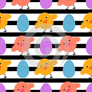 Easter eggs seamless cartoon chicken pattern for wrapping paper and fabrics and linens and kindergarten accessories