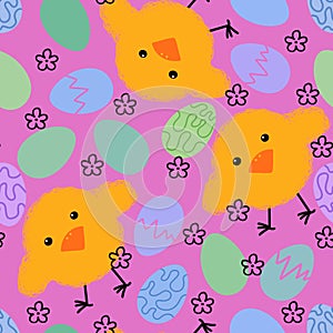 Easter eggs seamless cartoon chicken pattern for wrapping paper and fabrics and linens and kindergarten accessories