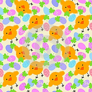 Easter eggs seamless cartoon chicken pattern for wrapping paper and fabrics and linens and kindergarten accessories