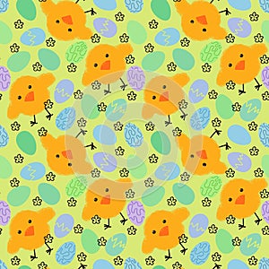 Easter eggs seamless cartoon chicken pattern for wrapping paper and fabrics and linens and kindergarten accessories