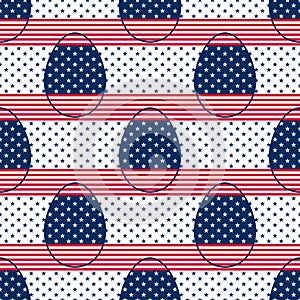 Easter Eggs seamless pattern decorated with colours and symbols of the USA flag.