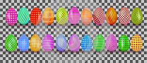 Easter eggs set. Colorful realistic egg with pattern isolated on transparent background. Holiday design element for banner, poster
