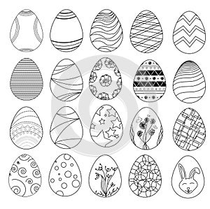 Easter eggs set doodle style. Happy easter hand drawn isolated on white background