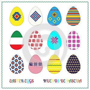 Easter eggs set. Flat design on white background.Huevos de pascua