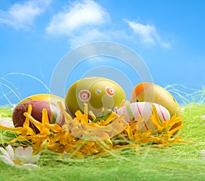 Easter Eggs sitting on grass