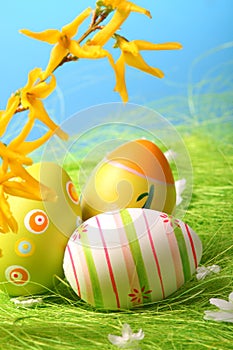 Easter Eggs sitting on grass field