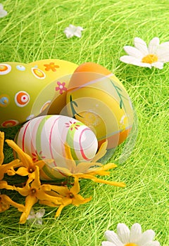 Easter Eggs sitting on grass field