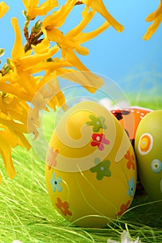 Easter Eggs sitting on grass field