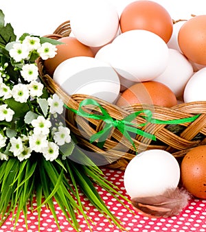 Easter eggs and spring flowers