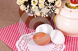 Easter eggs and spring flowers