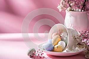 Easter eggs and spring flowers