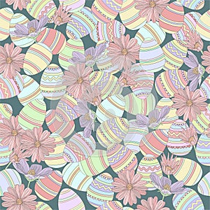 Easter eggs and spring flowers seamless pattern vector