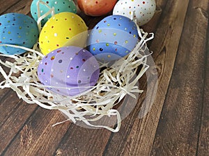 Easter eggs straw wooden season