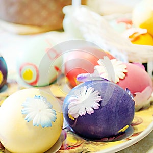 Easter eggs on table