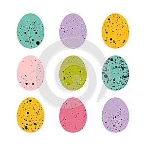 Easter eggs with texture of splatters and blots. Set of colorful Easter eggs