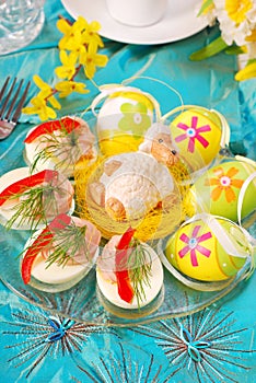 Easter eggs with tuna spread