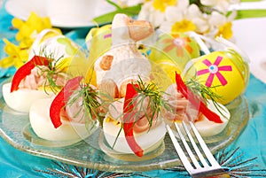 Easter eggs with tuna spread