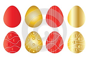 Easter eggs vector set in gold and red colors