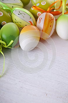 Easter eggs in white background, copyspace