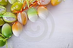 Easter eggs in white background, copyspace