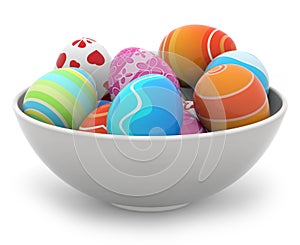 Easter eggs in a white bowl
