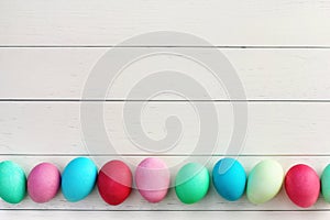 Easter Eggs on White Wooden Planks