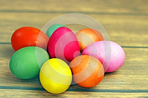 Easter eggs on wooden background