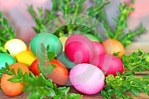 Easter eggs on wooden background