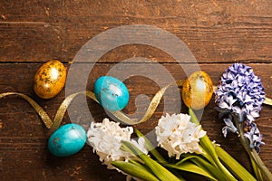 Easter eggs on wooden background