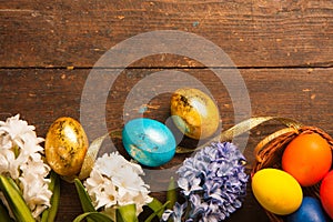 Easter eggs on wooden background