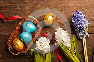 Easter eggs on wooden background