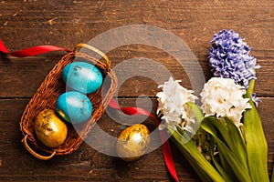 Easter eggs on wooden background