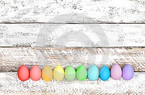 Easter eggs wooden background Holidays decoration