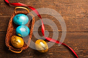 Easter eggs on wooden table