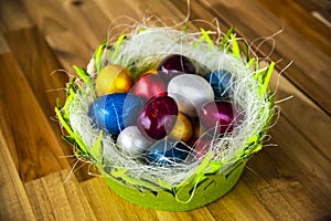 Easter egs on the basket photo
