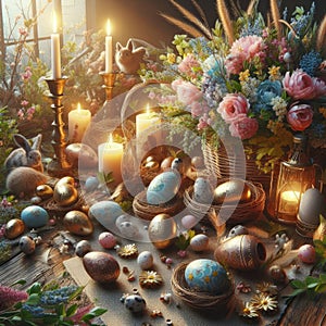 Easter Elegance: Festive Table with Hand-Painted Eggs