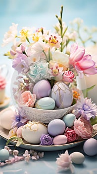 Easter Elegance: Vibrant Decorations on Marble Tabletop