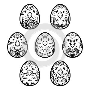 Easter ethnic egg bird set