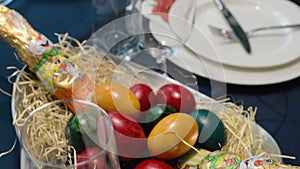 Easter Festive Table With Bunny And Eggs Decoration